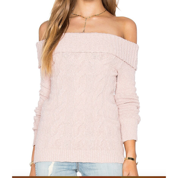 free people light pink ballet Cable Foldover sweater top size small - Picture 1 of 4